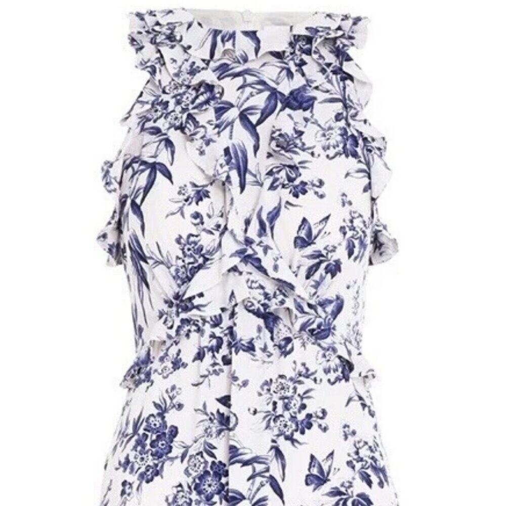 New$450 Zimmermann Sleeveless Silk Blend Frilled Top in Blue Bird 0 / US 2P (XS)